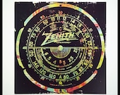 Black Zenith signed numbered giclée print in edition of 25 printed on 100lb cover logo type colors shapes radio dial vintage artwork