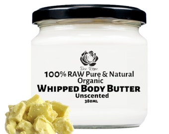 Natural Whipped Body Butter Unscented Raw Shea Butter Moisturising for Dry Sensitive skin Vegan Zero Waste Plastic Free New Born Gift 380ml