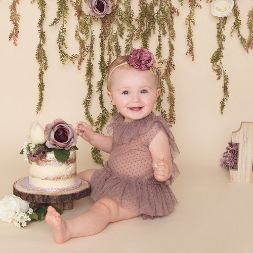 Birthday Cake Smash Outfit Girl Lavender Lace Romper Headband Etsy