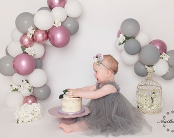 Gray baby girl dress,1st birthday dress,cake smash outfit,sitter dress,baby flower girl,boho baby dress,mauve baby dress,smash cake dress