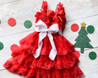 Christmas dress,red lace dress,red baby dress,baby Christmas dress,red flower girl dress,half birthday outfit,cake smash dress,1st birthday