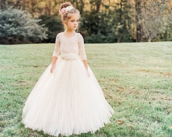 MORE COLORS: flower girl dress,floor length dress,long tutu,pageant dress,rustic flower girl dress,tulle skirt,ivory flower girl dress