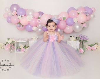 Pink and purple first birthday outfit girl, lavender baby girl dress, pink baby girl dress, cake smash outfit girl, toddler tutu dress