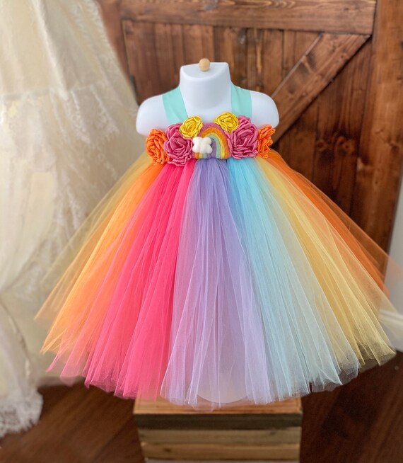 Rainbow Baby Girl Dress, Rainbow First Birthday Dress, Rainbow