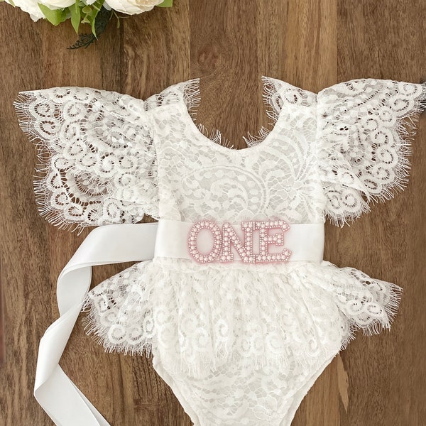 White lace romper,baptism dress,cake smash outfit,boho cake smash,1st birthday dress,baby flower girl,sitter outfit,half birthday outfit