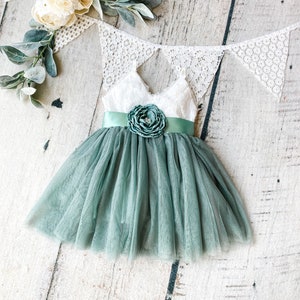 Mint green flower girl dress,cake smash dress,first birthday dress,Christmas dress,sage green dress,boho flower girl dress,baby girl dress image 2