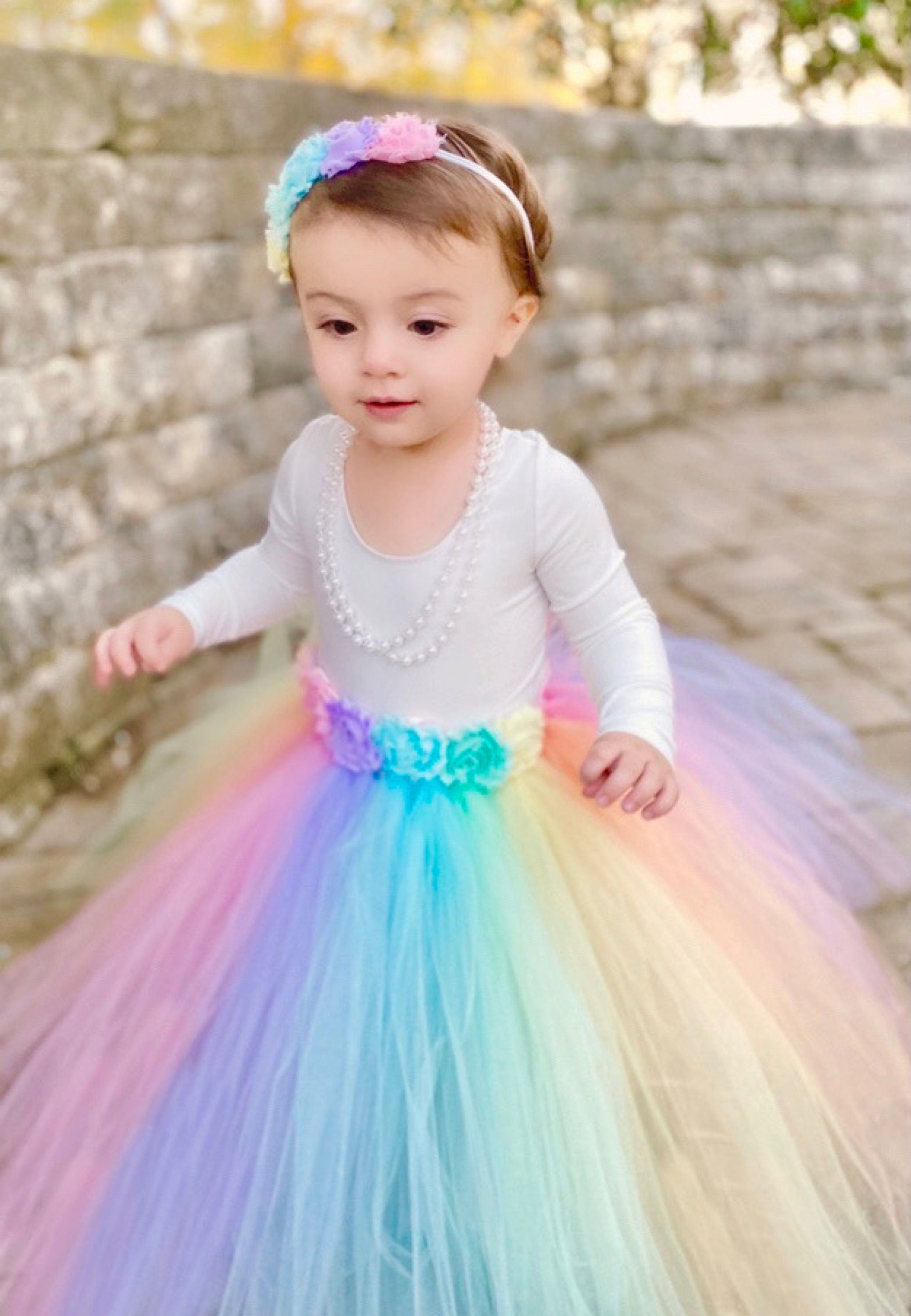 Filles Arc-en-ciel Licorne Fantaisie Princesse Robe Enfants Flower Pageant  Party Robe Sans manches Volants Robes