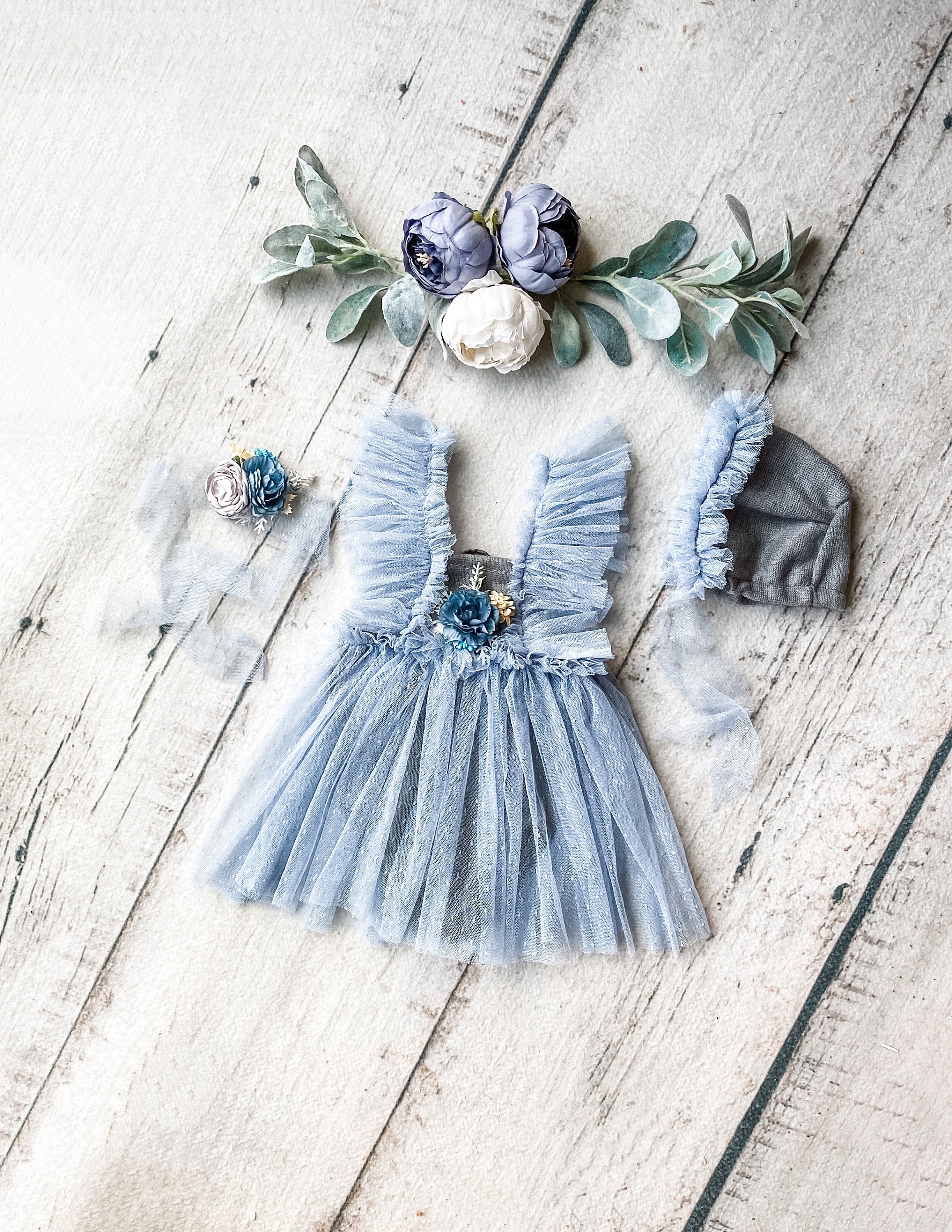 dusty blue baby girl dress