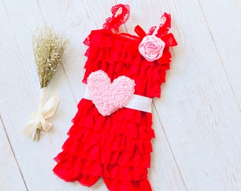 Valentine outfit,cake smash outfit,sitter romper,1st birthday outfit,red lace romper,baby girl outfit,valentine cake smash,newborn outfit