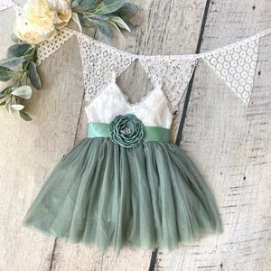 Mint green flower girl dress,cake smash dress,first birthday dress,Christmas dress,sage green dress,boho flower girl dress,baby girl dress image 4