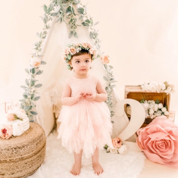 Blush flower girl dress,cake smash outfit,blush baby dress,beach dress,rustic flower girl,sitter outfit,1st birthday dress,boho flower girl