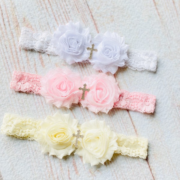 Ivory baptism headband,white baptism headband,baptism bow,religious bow,flower girl accessories,flower girl gift,rhinestone headband,bow