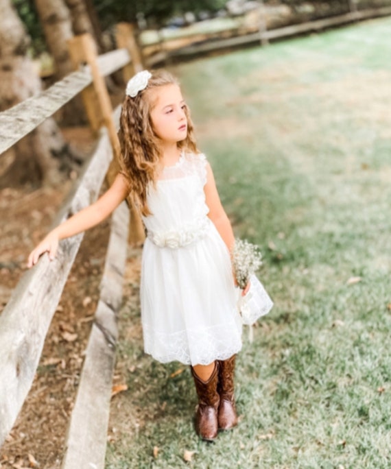 Buy Ivory Flower Girl Dress,rustic Flower Girl Dress,boho Flower Girl  Dress,country Western Dress,easter Dress,birthday Dress,father Daughter  Online in India 