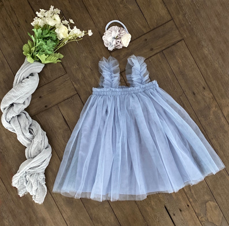 Dusty Blue Baby Girl Dress Dusty Blue First Birthday Outfit Etsy