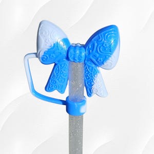 Cinderella Blue Swirl Glitter Princess Ribbon Bow 3D Silicone Straw Topper | Fits 10mm, Stanley, Simple Modern, Brumate | Tumbler Accessory
