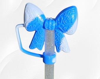 Cinderella Blue Swirl Glitter Princess Ribbon Bow 3D Silicone Straw Topper | Fits 10mm, Stanley, Simple Modern, Brumate | Tumbler Accessory