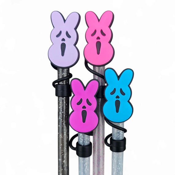 Ghost Face Peeps Bunny Silicone Straw Topper | Halloween Tumbler Accessory | Fits 10mm Stanley, Simple Modern Straws | Straw Cover | Charm