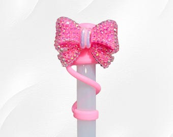 Glitter Gummy Bear and Glitter Bows Straw Toppers/ Covers-10mm. Fits Stanley, Brumate, Simple Modern Straws.