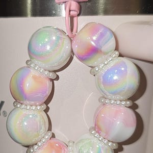 Iridescent Pearlescent Beaded Ribbon Bow Charm Pendant for Stanley, Brumate, Simple Modern, Starbucks, Tumbler, Straw, Keychain, Purse