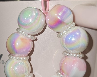 Iridescent Pearlescent Beaded Ribbon Bow Charm Pendant for Stanley, Brumate, Simple Modern, Starbucks, Tumbler, Straw, Keychain, Purse