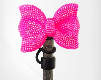 Deluxe Glitter Ribbon Bow Straw Topper  / Straw Cover. Fits 10mm, Stanley, Simple Modern, 30oz-40oz Tumbler Straws, and Yeti Straws.