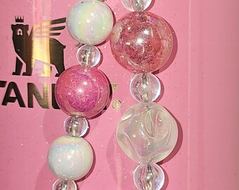 Iridescent Pearlescent Beaded Charm Pendant for Stanley, Mini Stanley, Simple Modern, any Tumbler, Straw Charm, Keychain, Purse, or Backpack