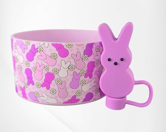 Purple Peeps inspired Easter Bunny Silicone Tumbler Boot and Peeps inspired Easter Bunny 3D Silicone Straw Topper.