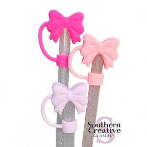 Coquette Ribbon Bow 3D Silicone Straw Toppers | 10mm Straw Cover | Tumbler Accessories | Fits Stanley, Simple Modern, Yeti | Straw Charm