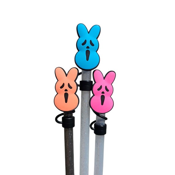 Ghost Face Peeps Halloween Bunny Silicone 10mm Straw Topper | Straw Cover | Straw Charm | Has Small Flaws | Tumbler Accessories | Stanley
