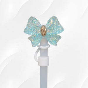 Glitter Ribbon Bow Straw Topper  / Straw Cover. Fits 10mm, Stanley, Simple Modern, Yeti, and most standard-sized 30oz-40oz Tumbler Straws.