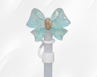Glitter Ribbon Bow Straw Topper  / Straw Cover. Fits 10mm, Stanley, Simple Modern, Yeti, and most standard-sized 30oz-40oz Tumbler Straws.