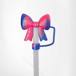 Pink Shimmer Princess Bow 3D Silicone 10mm Straw Topper  | Straw Cover  | Tumbler Accessories  | Straw Charm  | Straw Cap | Fits Stanley