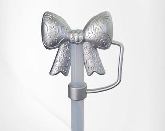 Silver Shimmer Princess Bow 3D Silicone Straw Topper  | Fits 10mm, Stanley, Simple Modern, Brumate, and most 30oz-40oz Tumbler Straws.