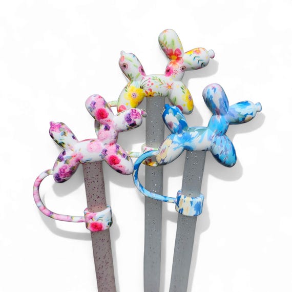 Balloon Dog 3D Silicone Straw Topper | Straw Cover. Fits 10mm, Stanley, Mini Stanley, Simple Modern, & 30oz-40oz Tumbler Straws.