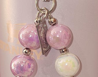 Iridescent Pearlescent Faux Pearl Beaded Charm Bracelet & Balloon Dog Charms For Tumbler, Straw, Purse, Keychain, or Backpack. Very Versatil