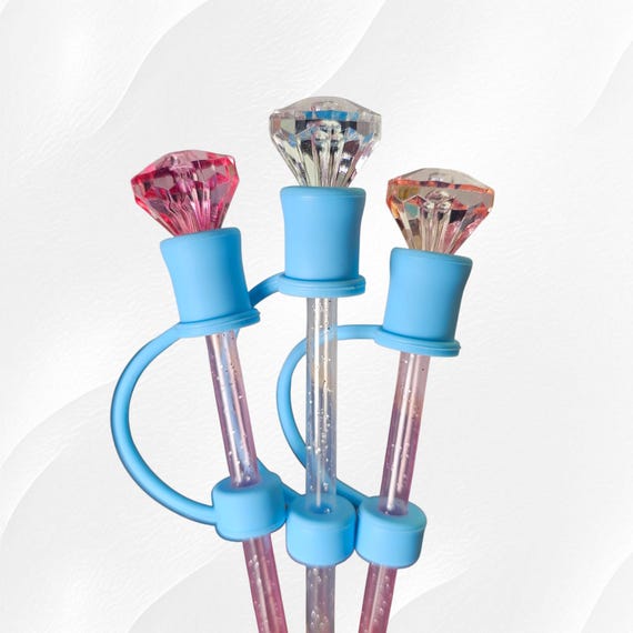 3D Diamond Silicone 8mm Straw Topper | Straw Cover | Tumbler Accessories | Straw Charm | Fits Starbucks Tumbler Straws