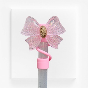 Glitter Ribbon Bow Straw Topper  / Straw Cover. Fits 10mm, Stanley, Simple Modern, 30oz-40oz Tumbler Straws, and Yeti Straws.