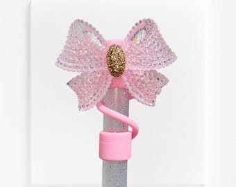 Glitter Ribbon Bow Straw Topper  / Straw Cover. Fits 10mm, Stanley, Simple Modern, 30oz-40oz Tumbler Straws, and Yeti Straws.