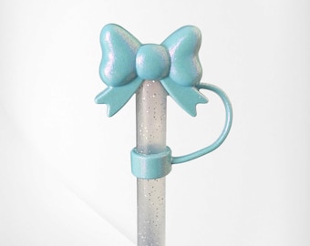Blueberry Milk Shimmer Butterfly Ribbon BOW 3D SiliconeStrawTopper - StrawCover - StrawCap. Fits 10mm, Stanley, and 30oz-40oz Tumbler Straws