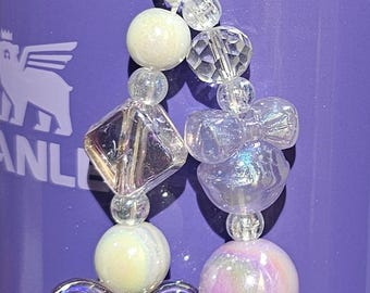 Iridescent Pearlescent Butterfly Beaded Charm Pendant for Tumbler, Straw, Keychain, Purse, or Backpack. Very versatile!