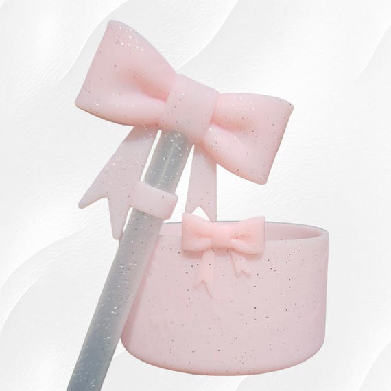 Princess Glitter Bow Silicone Tumbler Boot & Glitter Bow 3D Silicone 10mm Straw Topper | Tumbler Accessories Set | Fits 30oz-40oz Tumblers