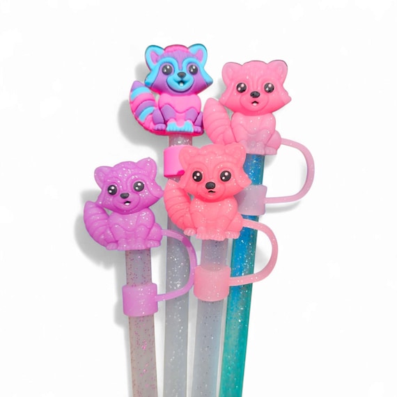 Cute Preppy Trash Panda 3D Silicone 10mm Straw Topper | Straw Cover. Fits 10mm, Stanley, Simple Modern, & most 30oz-40oz Tumbler Straws.