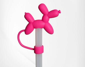 Barbie Pink Balloon Dog 3D Silicone Straw Topper | Straw Cover. Fits 10mm, Stanley, Mini Stanley, 30oz-40oz Tumbler Straws.