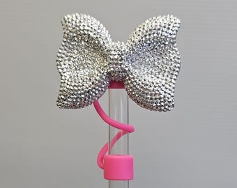 Glitter Ribbon Bow Straw Topper  / Straw Cover. Fits 10mm, Stanley, Simple Modern, 30oz-40oz Tumbler Straws, and Yeti Straws.