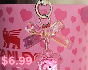 Coquette Ribbon Bow Charm Pendants for Tumbler Straw, Tumbler Handle, Purse, Keychain, Backpack, or Keychain. Use with Tumblers Like Stanley