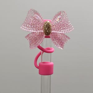 Glitter Ribbon Bow Straw Topper  / Straw Cover. Fits 10mm, Stanley, Simple Modern, 30oz-40oz Tumbler Straws, and Yeti Straws.