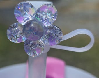 Glitter Sequin Flower Straw Cover/ Topper. Fits 8mm-10mm straws. Fits Stanley, Brumate, and Simple Modern Straws.