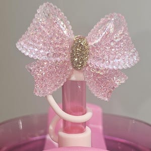 Glitter Ribbon Bow Straw Topper  / Straw Cover. Fits 10mm, Stanley, Simple Modern, Brumate, and Yeti Straws. See image gallery for fit.
