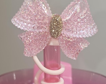 Glitter Ribbon Bow Straw Topper  / Straw Cover. Fits 10mm, Stanley, Simple Modern, Brumate, and Yeti Straws. See image gallery for fit.