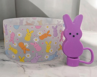 Peeps inspired Easter Bunny Silicone Tumbler Boot and Peeps inspired Easter Bunny 3D Silicone Straw Topper. Fits 32oz-40oz Tumblers.